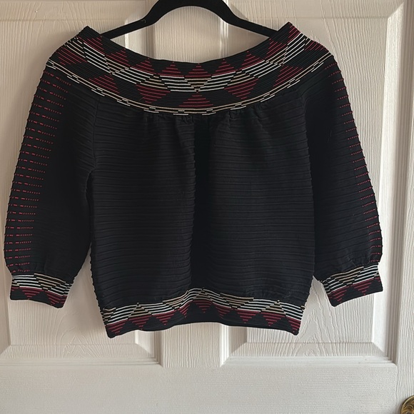 Maje size 2 boatneck top . Black with geometric details. - Picture 2 of 6